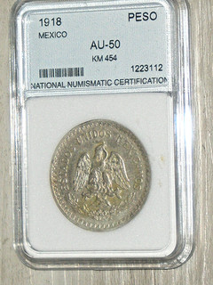 1918 Messico/Messicano UN ONE Peso 80% Argento .800 Data Chiave XF/AU? RARO