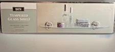 Bath Tempered Glass Shelf Satin Nickel 20" Long Holds Holds Up To 18 Pounds