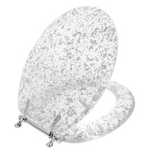 Ginsey Elongated Resin Decorative Toilet Seat with Chrome Hinges, Silver Foil