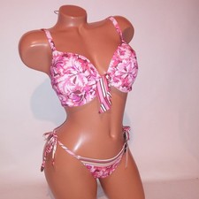 Victoria Secret Swim Bikini 34DD Top Small Cheeky Bottom Pink Floral Push Up New
