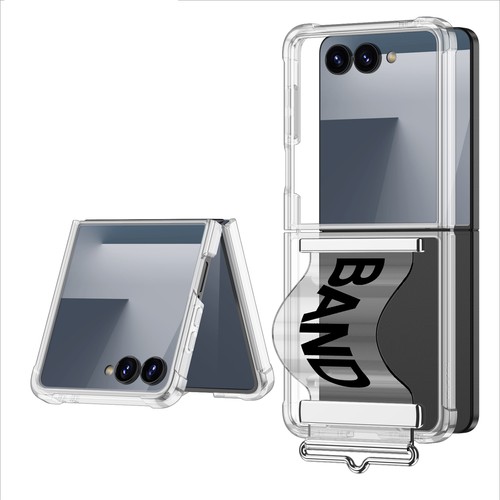 For Samsung Z Flip 5/6/7 Clear Kickstand Hand Strap Band Case Screen Film Cover - Picture 12 of 22
