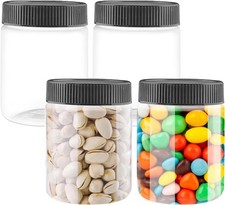 10 Oz Clear Plastic Jars with Black Lids Refillable Kitchen Storage Containers