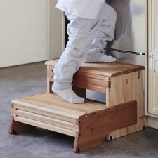 16" Wooden Two Step Stool for Adult & Kid, Wider, Deeper & Safer Bedside Step...