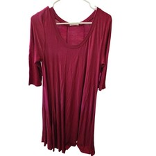 Pastel By Vivianne Midi Dress 1x Womens Plus Size Burgundy 3/4 Sleeve Lagen Look