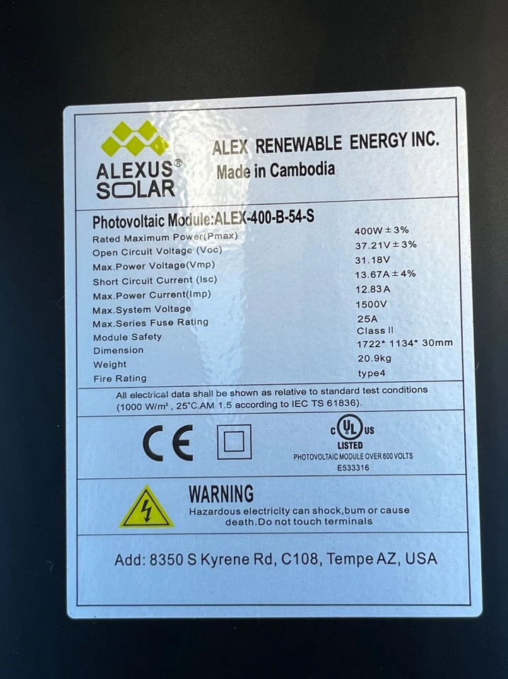Alexus Solar 400W Mono Solar Panel NEW PANELS - Image 3 of 4