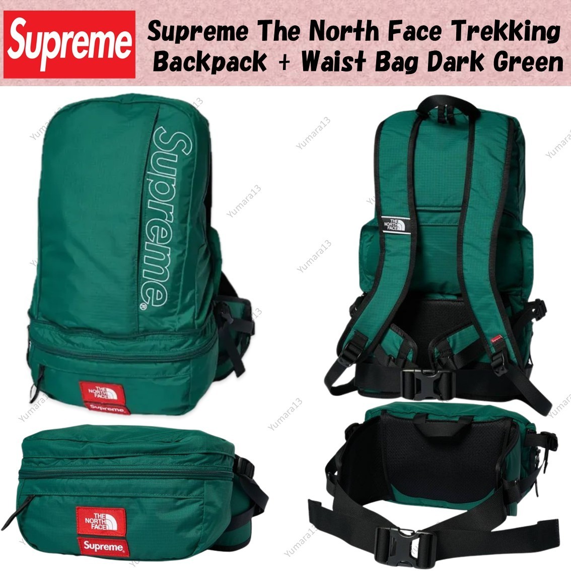 Supreme The North Face Mochila de Trekking + Bolsa de Cintura Verde Oscuro