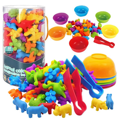 I Montessori Tier Sortier Spielzeug Regenbogen Farben Zählen Lernspiel Kinder