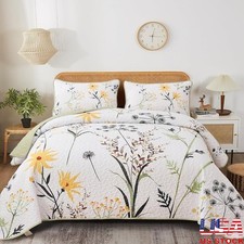 Queen Botanical Quilt Set Lightweight Plant Print All Season Cozy Bedding New