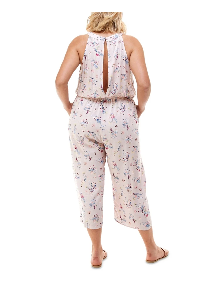 Mono MONTEAU Mujer Rosa Floral Sin Mangas Halter Pierna Ancha Plus 2X Foto 2 de 4