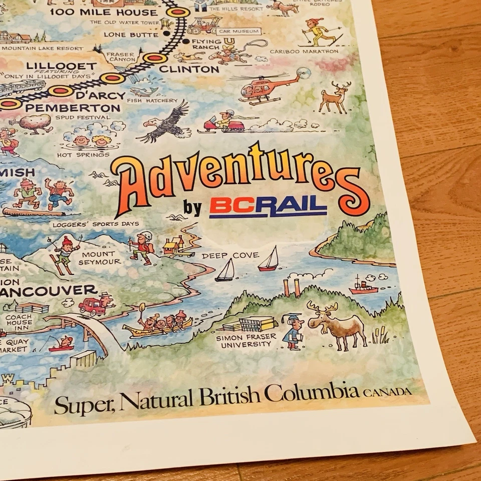 Adventures By BC Rail Cartoon Map Poster Vintage Tourism British Columbia Canada - Image 4 of 4