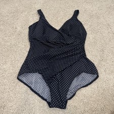 Miraclesuit Swimsuit Womens 18W Black Polka Dot One Piece Ruched Tummy Control