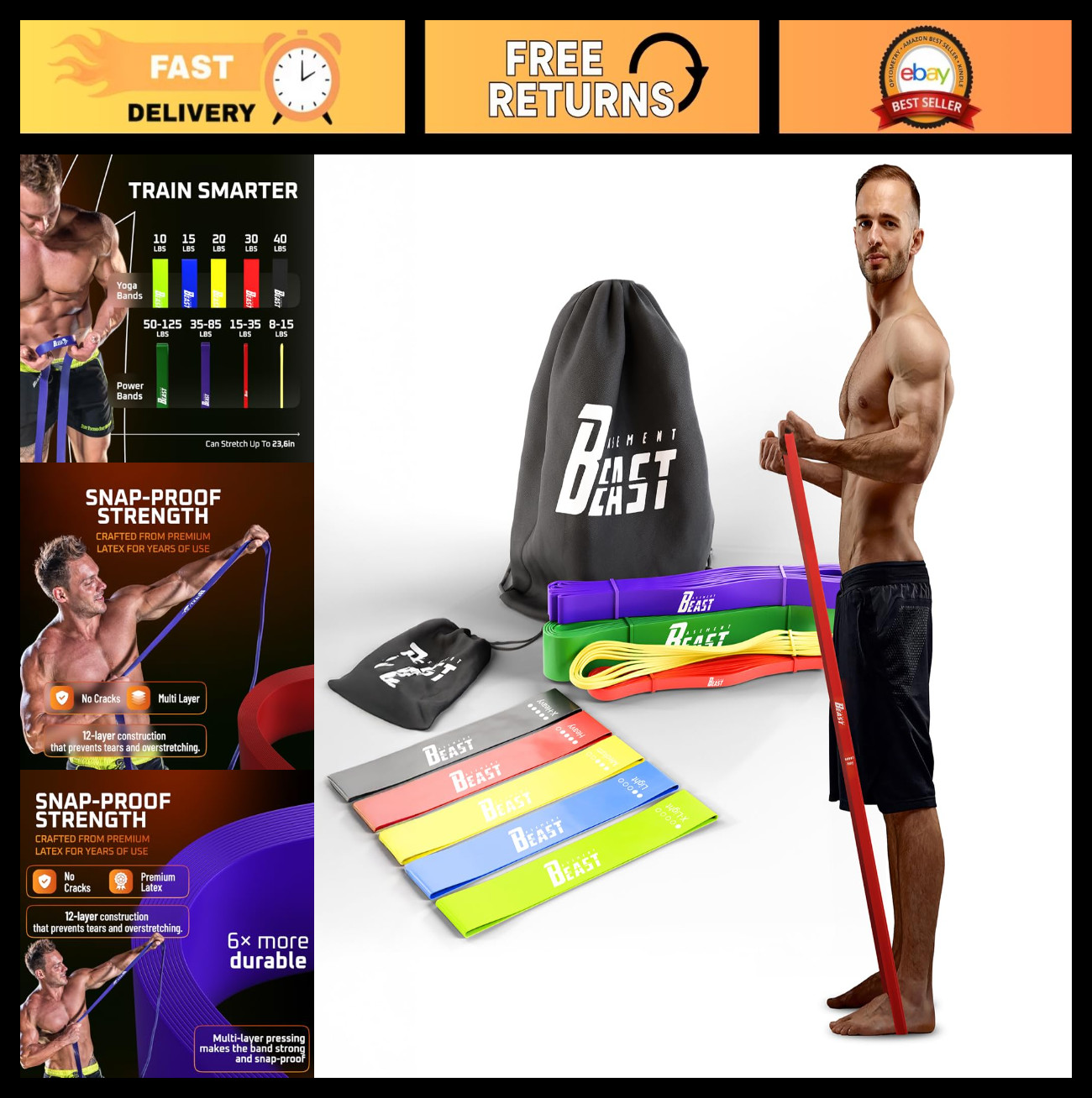 For Men - Long Exercise Bands For Home Workouts, Str