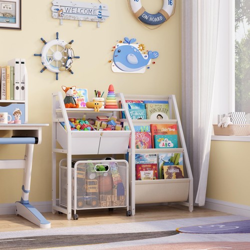 Kids Bookshelf and Toy Storage Organizer - 3 Tier Book Shelf with Movable Dra... - Picture 3 of 9
