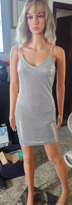 haute monde glitter sparkle silver mini dress size small