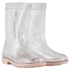 Bambini Ragazze Stivali di Gomma Trasparente Glitter Rosa Waterproof Leggero PVC