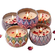 5Pcs Rose Scented Soy Candles Tin Bohemian Aromatherapy Soy Wax Candle Gift Set
