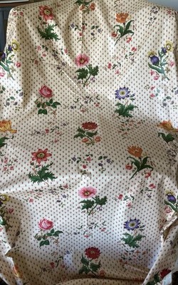 Vintage Botanical Floral Chintz Fabric ~ Red Pink Lavender Ochre Green 1989