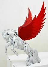 Lighted Hood Ornament Stallion Windrider Red Wing 3 Stud Chrome 9 3/4" GG#48393