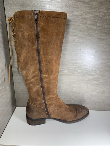 Born Boots Womens 9.5M Tall Knee High Riding Brown Suede Zip Tie Low Heels 16.5” - Bild 7 von 13