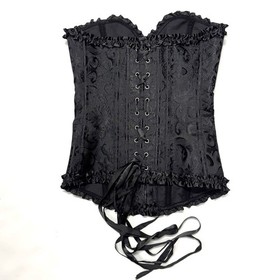 Jacquard Strapless Corset, Size XS, Unbranded, Black Overbust Lace-Up Ribbons