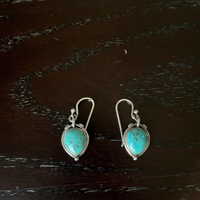 Vintage Barse Southwestern Style Blue Turquoise Dangle Sterling Earrings