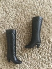 Barbie Doll Shoes Boots Solid Black Color Hig...