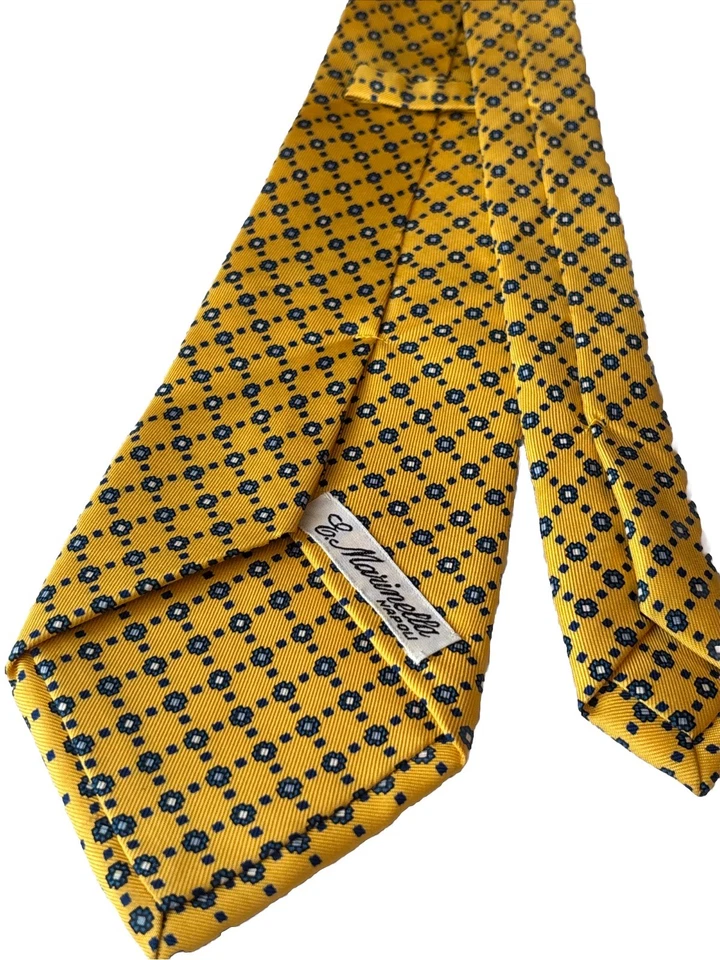 E. Marinella Napoli Silk Tie Yellow Blue Geometric Italian Luxury  - Bild 4 von 4