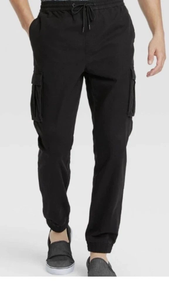 NUEVO Pantalones Jogger Goodfellow & Co. Para Hombre Negros Carga Pierna Cónica Talla Grande Foto 3 de 4