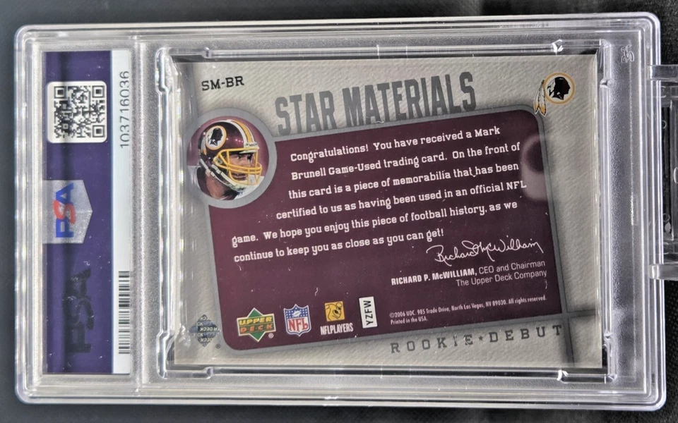 2006 Upper Deck Rookie Debut Star Materials Mark Brunell #SM-BR PSA 8 (JBC2611) - Image 2 of 2