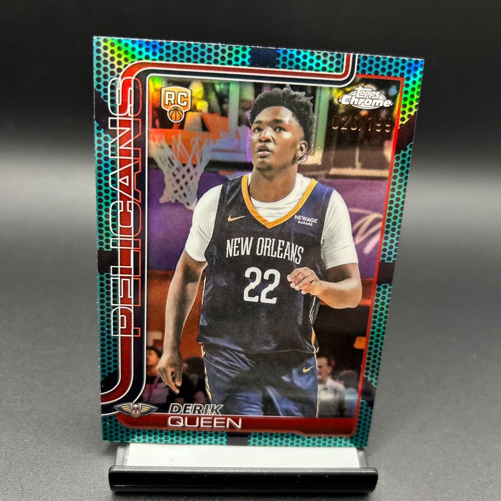 2025-26 Topps Chrome #263 Derik Queen Aqua Basketball RC /199 Pelicans