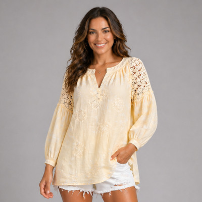 Locker sitzende Bluse mit Perlen und Pailletten und V-Ausschnitt