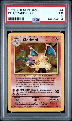 1999 POKEMON BASE SET UNLIMITED #4 CHARIZARD-HOLO PSA 5