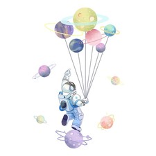 1set Astronaut Wall Decals Gradient-Colored Planets Wall Stickers Outer 