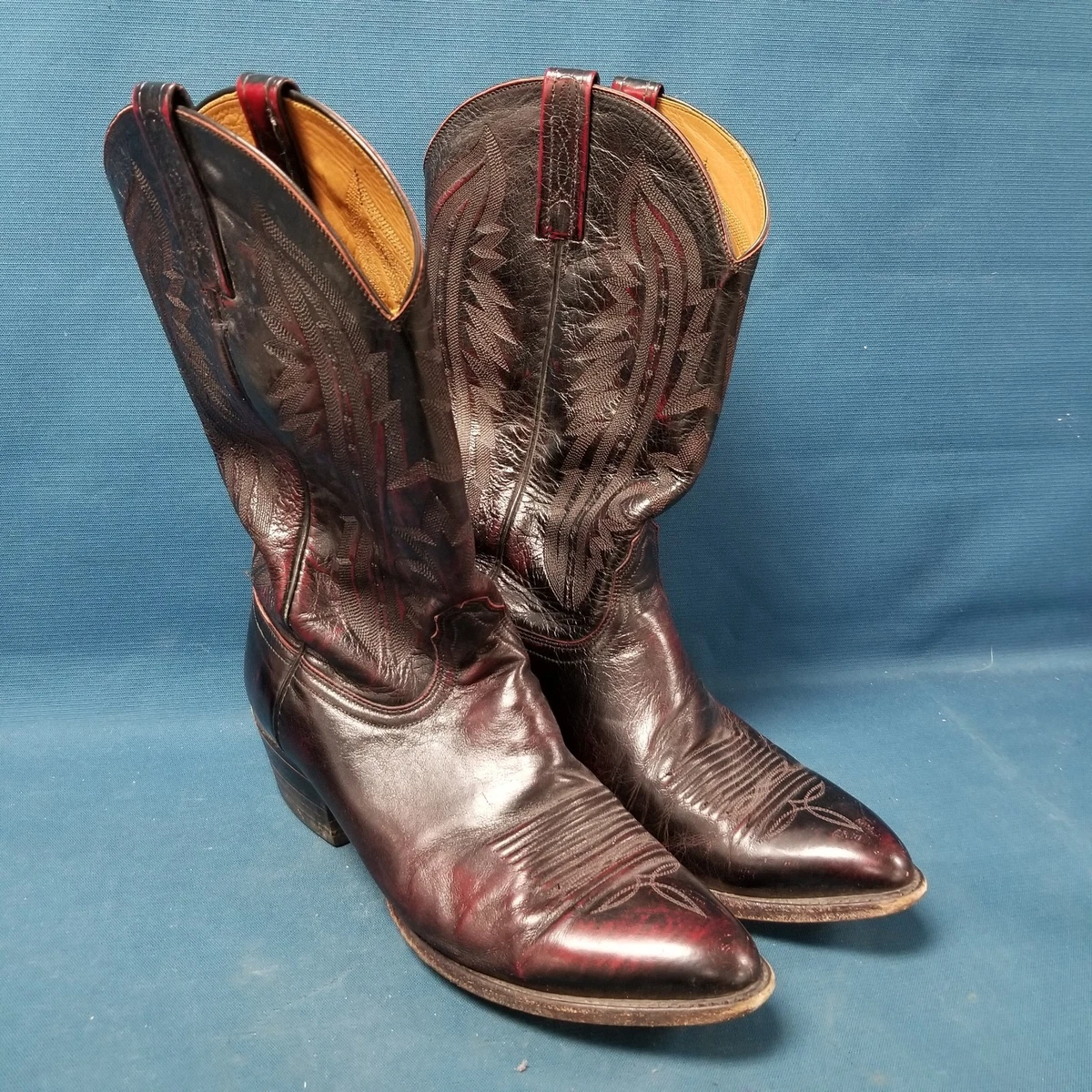 Lucchese Classics Handmade Black Cherry Goat Skin Leather Western Boots 9.5EE Lucchese Classics Handmade Black Cherry Ostrich Cowboy Boots  main image 4