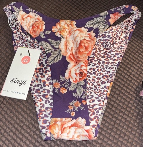 Maaji Womens Bikini Bottoms Reversible Purple Floral & Animal Print Size Medium