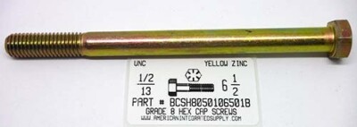 1/2-13x6-1/2 Hex Head Cap Screws Grade 8 Steel Zinc Yellow Plated (2)