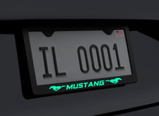 Glowing Mustang With Logos Stainless Steel License Plate Frame Holder