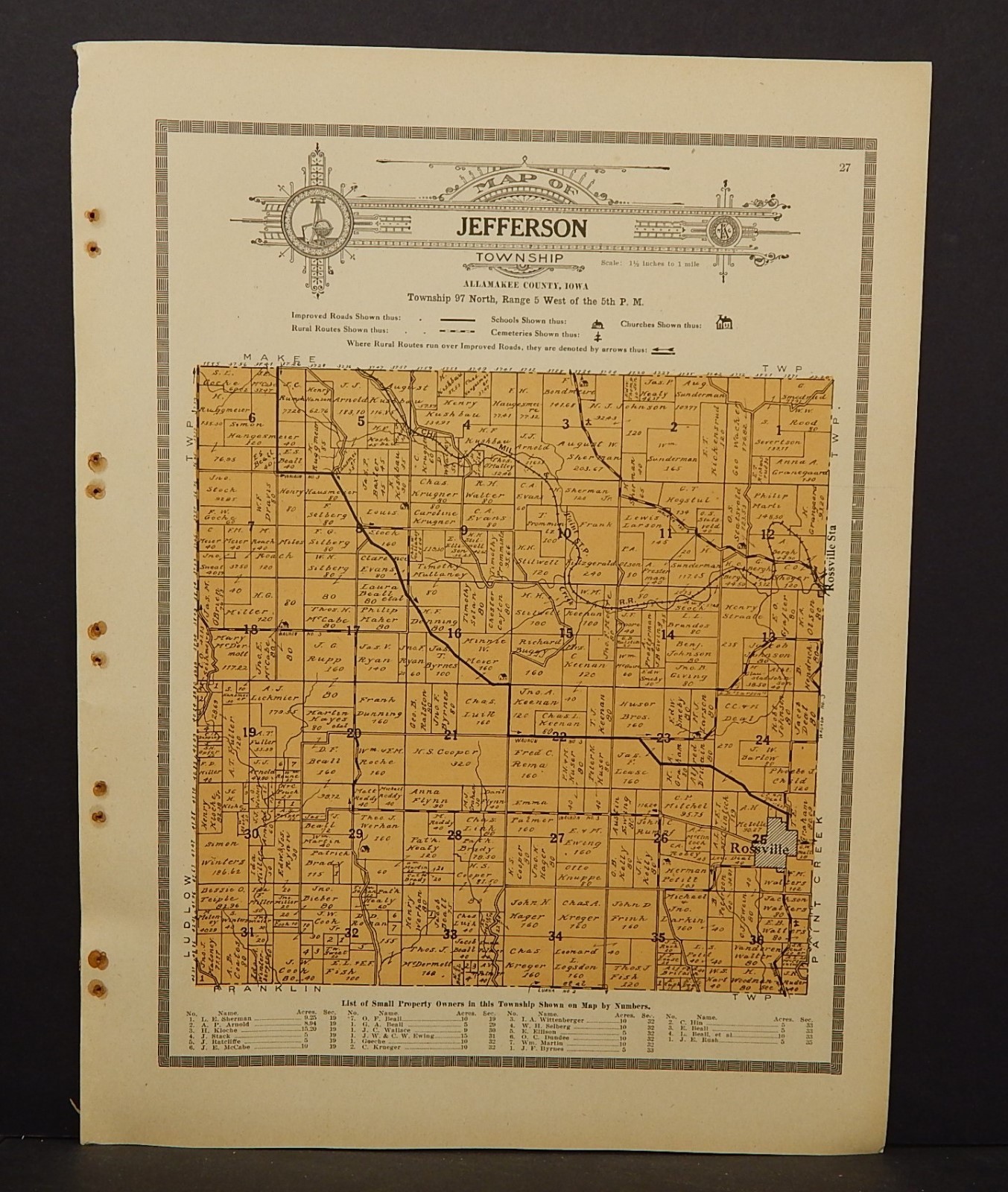 Iowa Allamakee County Map Jefferson Township 1917 W1165 eBay