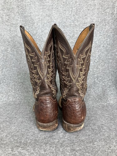 Lucchese Boots Mens 9.5 D Full Quill Ostrich Square Toe Brown Western HEEL ISSUE - Picture 9 of 23
