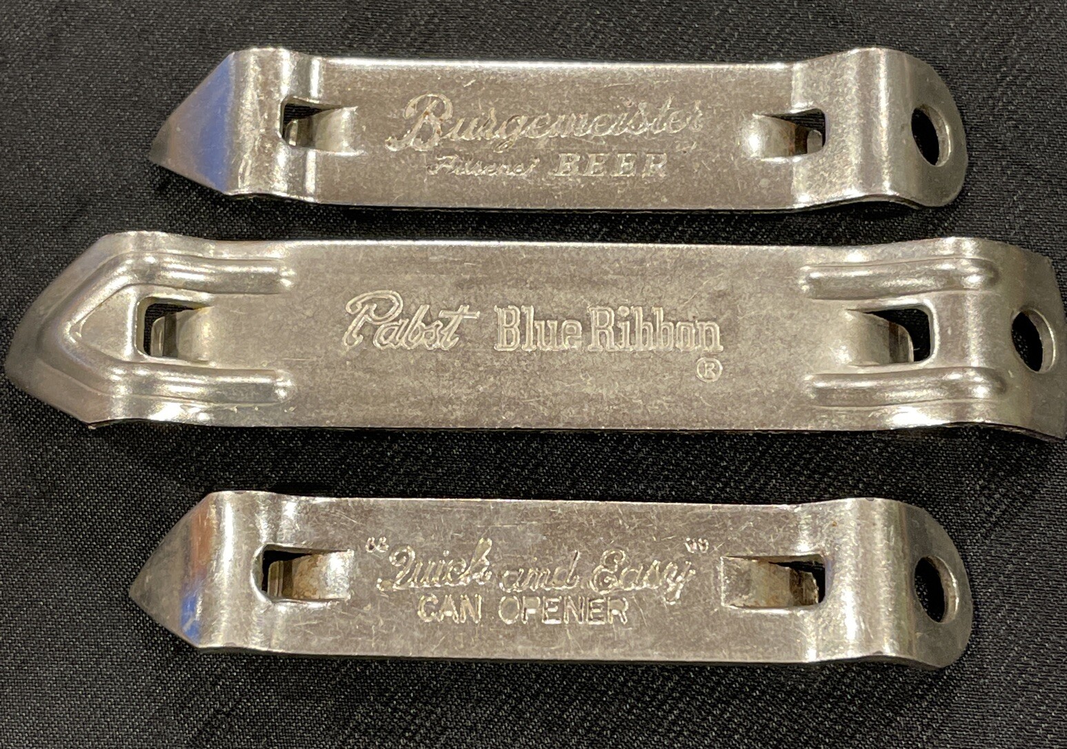 (3) Vintage Beer Bottle Can Opener Pabst Blue Ribbon Burgemeister Vaughan USA