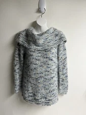 Lauren Conrad Women Pullover Cowl Neck Fuzzy Blue Speckled Sweater Medium