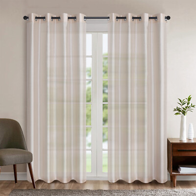 2 Panels Faux Silk Semi Sheer Grommet Top Curtains Light Filtering Bedroom