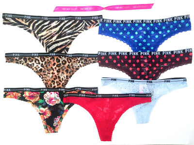 Victorias Secret THONG Panty Panties SEXY Leopard Red Tiger Lace PINK Logo NWT