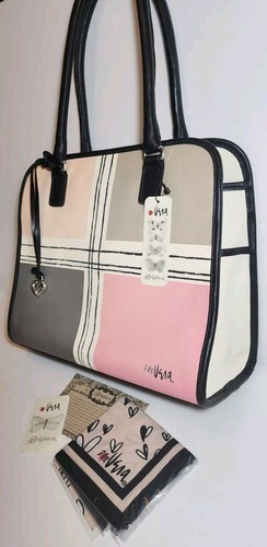 BRIGHTON NUOVA CON ETICHETTE VERA NEUMANN COLOR BLOCK BUFF/NERO CON SCIARPA BORSA A TRACOLLA TOTE $290 - Foto 3 di 24