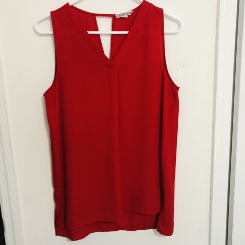 PLEIONE Womens Size Small Sleeveless Red Pleated Cut Out Back Tank Top Shirt