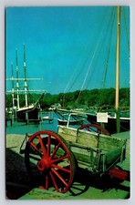 Mystic Seaport Connecticut CT Vintage Postcard View Sailing Ship & Schooner FLAW