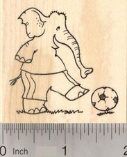 Elephant playing Soccer Rubber Stamp, Sports H19214 WM