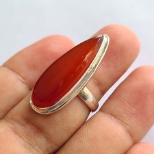 Natural Red Onyx 925 Sterling Silver Handmade long Fine Ring All Size Available