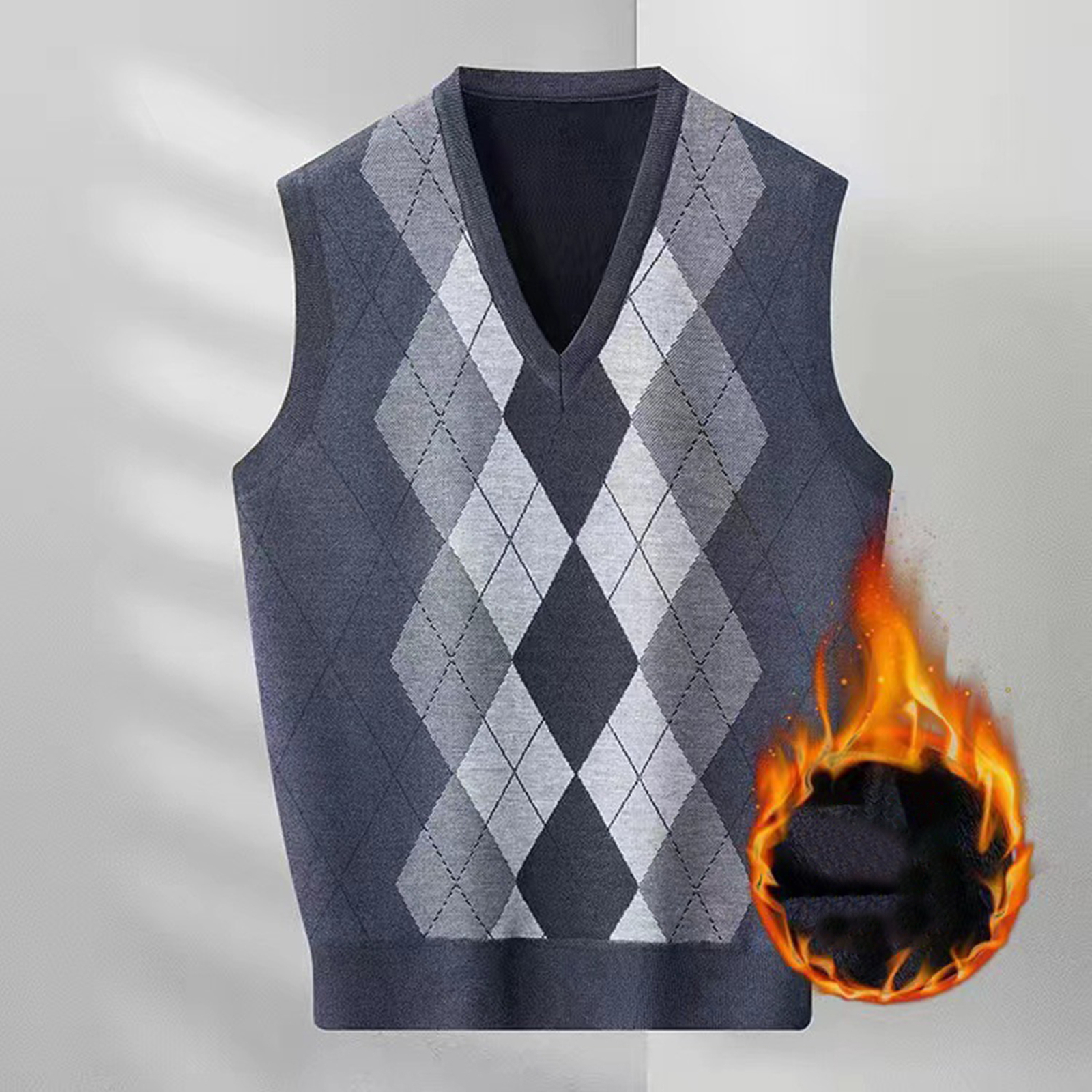 Sleeveless Men Vest Geometric Rhombus Sweater Men's Print Neck Warm ...