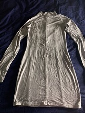 Light Grey Body Con Stretch Polo Neck Dress Size Medium Brand New